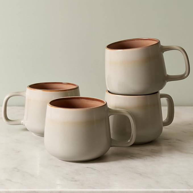 Ava Nord Small Stoneware Ceramic Coffee Mugs Set of 4 | 6 oz | Sage Ash | Lead-Free, Non-Toxic, Freezer - Microwave & Dishwasher Safe, Comfortable Handle, Aesthetic Nordic Design for Cappuccino