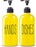 COHOSEGE Glass Soap Dispenser Set 2 Pack,16 Oz Dish Soap Dispenser for Kitchen Sink,Lemon Kitchen Decor and Accessories,Yellow Decorations and Kitchen Utensils for Kitchen