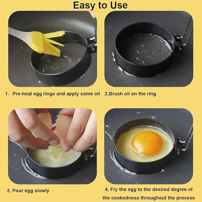 3-Inch Non-Stick Egg Rings for Frying Eggs, 4-Pack Stainless Steel Egg Ring & Pancake Mold Set, Professional Round Egg Cooker Rings for Griddle, Skillet, and Blackstone Grill