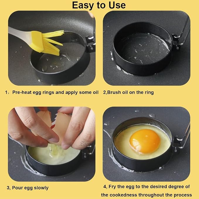 3.5 inch Egg Rings for Frying Eggs,4 Pack Non-Stick Egg Patty Maker, Pancake Mold for Indoor Camping Breakfast Sandwiches Egg Mcmuffins (4 pack, 3.5inch)
