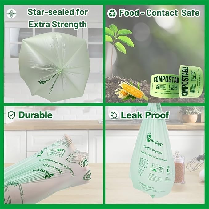 OrangeBio Compostable Produce Bags, 15 x 18 Inches, 1000 Count (250 Bags/Roll, 4 Rolls/Box), Holds Up to 20 lbs, BPI Certified ASTM D6400 & TÜV OK Compost Home Certified
