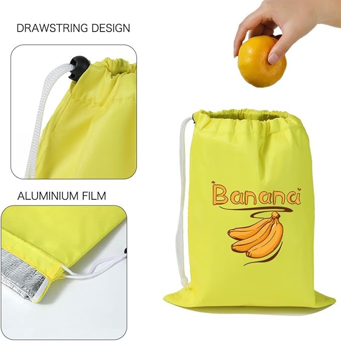 3Pcs Storage Bag with Aluminum Lining - 13.7x11", Banana & Lettuce Fresh Reusable Produce Bags Vegetable & Fruit Storage Bags with Foil Lining for Freshness, Refrigerator Safe.