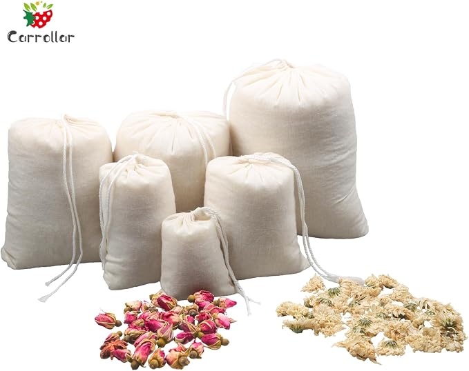 10Pcs Reusable Tea Filter Bag, Soup, Bone Broth Brew, Spice, Muslin Strainer, Natural Unbleached Cotton Cheesecloth Bags for Cold Brew Coffee (8x10inch)