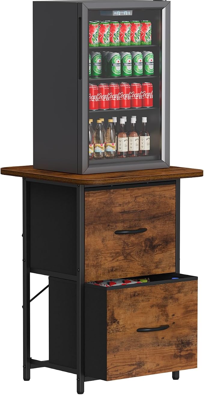Snughome Mini Fridge Stand with Storage, Mini Fridge Cabinet Small Refrigerator Table Stand with Drawers, Heavy Duty 220 LBS, Compact Beverage Cooler Rack Shelf for Dorm, Apartment, Office Coffee Bar