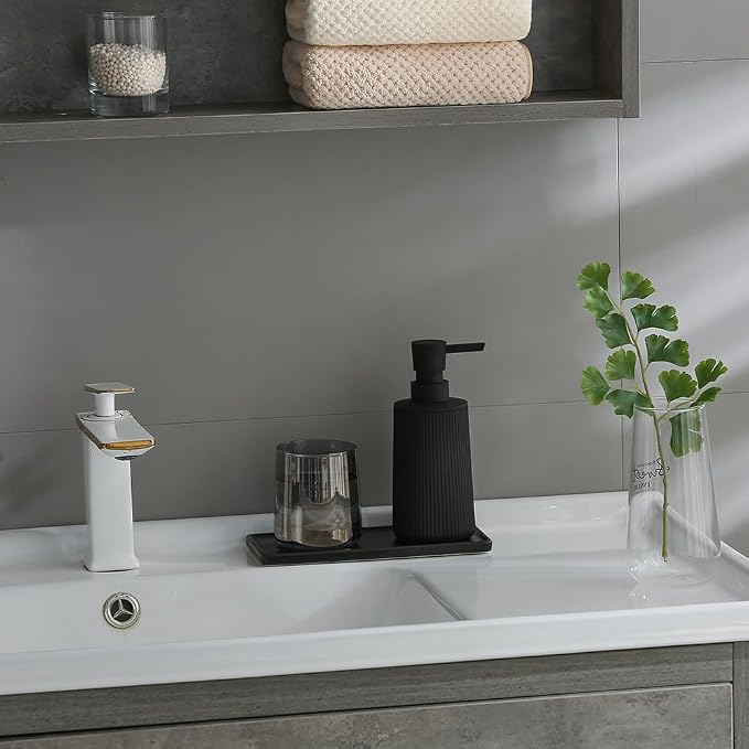 YAUKPH Small Soap Dispenser for Bathroom and Kitchen Matte Black | Modern Farmhouse Striped Style Plastic Hand Soap Dish Soap Dispenser with Pump