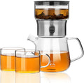 ZENS Modern Glass Infuser Pot Set with 2 Cups, One Touch Loose Tea Maker | Magic Tea Pot, Mess free Tea Steeper with 13.5oz Glass Teapot, TeaDiffusers for Herbal Tea Lovers, Black