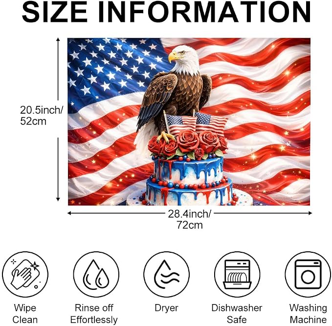 4th of July Bald Eagle American Flag Stove Top Cover 28.4x20.5in | Bald eagle american flag stove top cover 28.4x20.5 in; patriotic 4th of july cooktop mat dishwasher safe machine washable