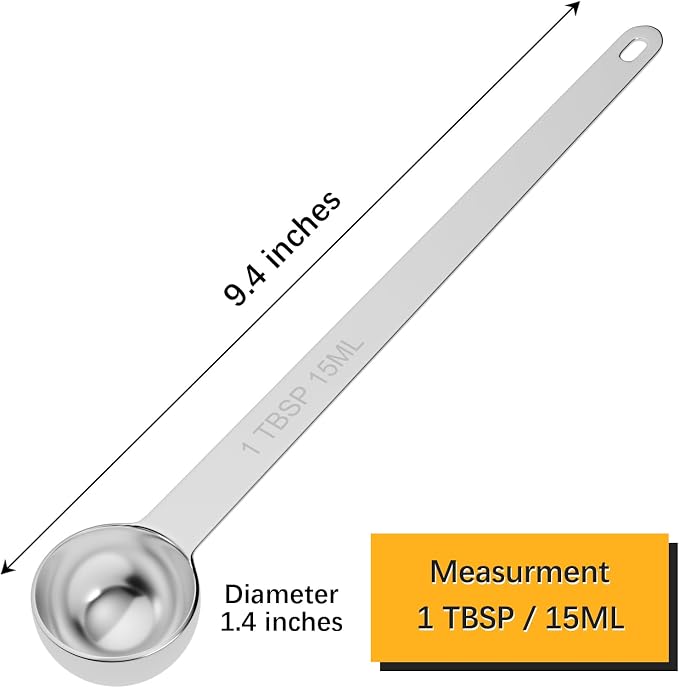 2PCS 1TBSP(15ml) Extra Long Handle Measuring Spoon, 18/8 Stainless Steel | Food-Grade SS 304, Accurate, BPA-Free, Dishwasher Safe, Engraved Marking, Kitchen Essential