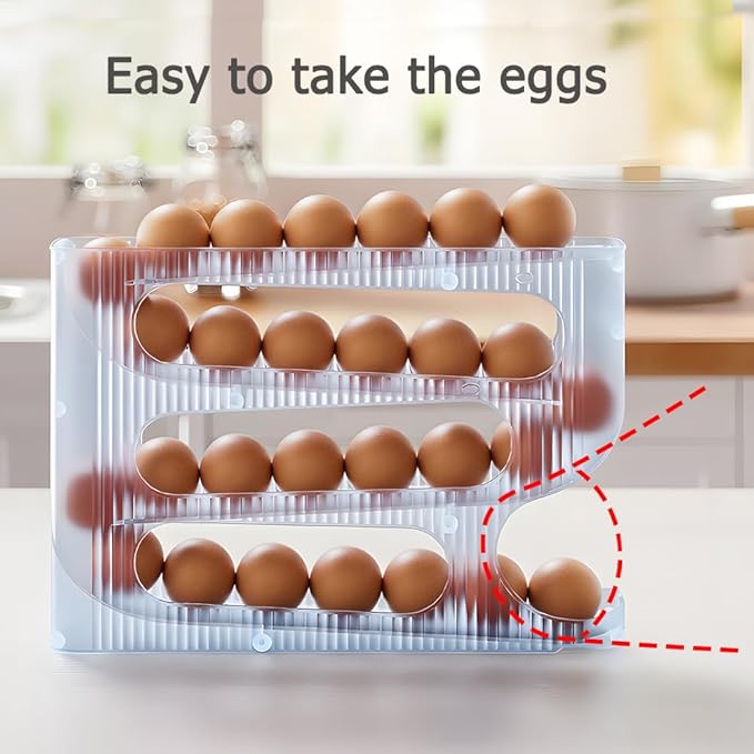 FIFO Egg Holder for Fridge, Egg Organizer for 28 Large Size Eggs | 1-Pack Auto Rolling Egg Dispenser for Refrigerator, Space-Saving Egg Roller/Container/Storage(Frosted Clear)