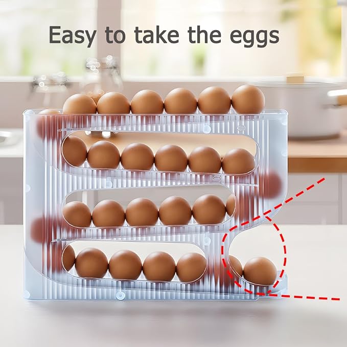 FIFO Egg Holder for Fridge, Egg Organizer for 56 Large Size Eggs | 2-Pack Auto Rolling Egg Dispenser for Refrigerator, Space-Saving Egg Roller/Container/Storage(Frosted Clear)