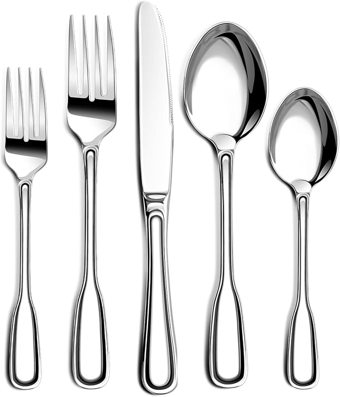 Silverware Set for 6, 30 Piece Boston Style Stainless Steel Flatware Set | Mirror Polished Utensils Spoons and Forks Set for Kitchen，Dishwasher Safe
