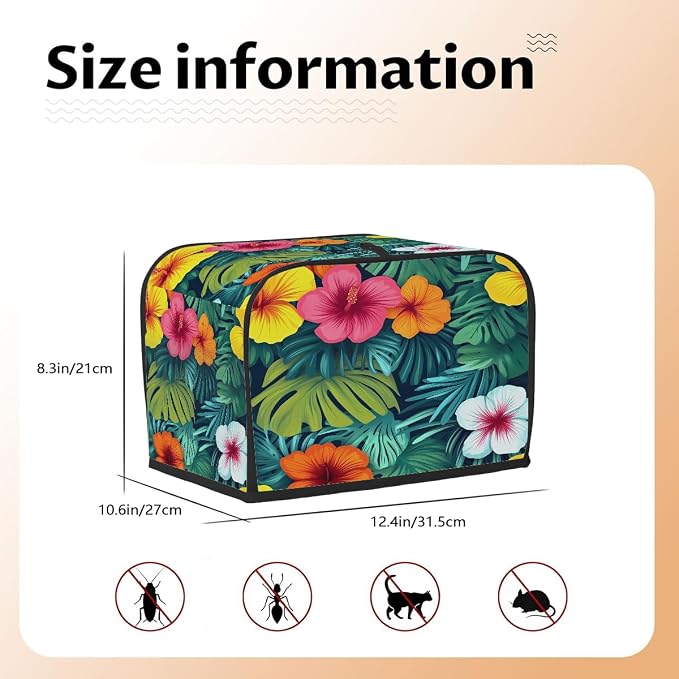 4 Slice Toaster Cover Tropical Plam Flower Toaster Covers Four Slice Wide Slot Waterproof and Dustproof Covers for Wide Slot Toasters and Small Appliances Kitchen Decor Gifts