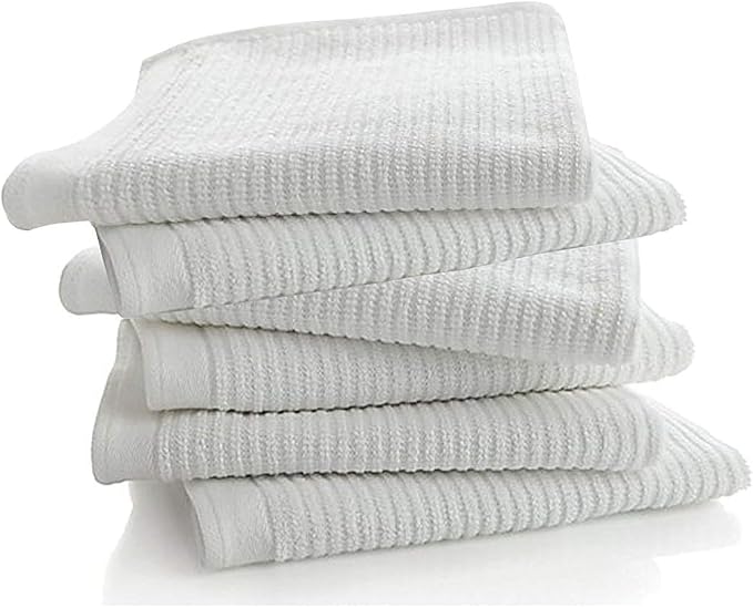 Bar Towels - 16" x 19" Bar Mop Cleaning Dish Rags, 6-Pack | Dish Towels, Premium Ring-Spun 100% Cotton Dish Cloths, Super Absorbent Kitchen Towels, Bar Mop Towels, (White)
