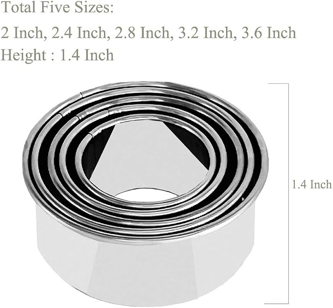 5Pcs Cookie Cutters - Stainless Steel Biscuit Cutters/Dumpling Cutters/Cake Pastry Cutters/Cake Cookie Scone Cutters Molds stamps for Cooking Baking (Round Edge, 5Pcs)