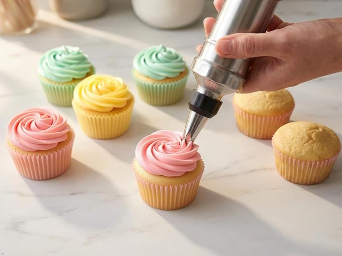 Dessert Decorating Piping Syringe Set Cake Decorating Tool | Cookie Gun Press, 6 Piping Icing Nozzles, For Baking, Cupcake, Deviled Eggs, Icing Decoration Gun, Frosting Piping Kit