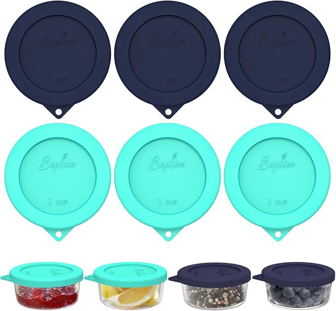 SOPHICO 1 Cup Round Silicone Replacement for Pyrex & Anchor Hocking 7202-PC | Food Grade Silicone, Leakproof、Airtight Lids, Dishwasher Microwave Safe
