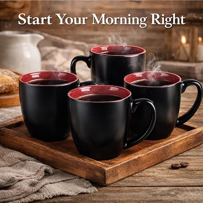 GBhome 16 oz Coffee Mugs Set of 6, Ceramic Coffee Cups- Red