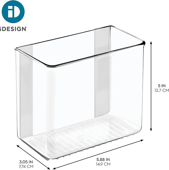 iDesign Adhesive Organizer Bin - Clear | Damage-Free Hanging, For Kitchen, For Bathroom, For Office