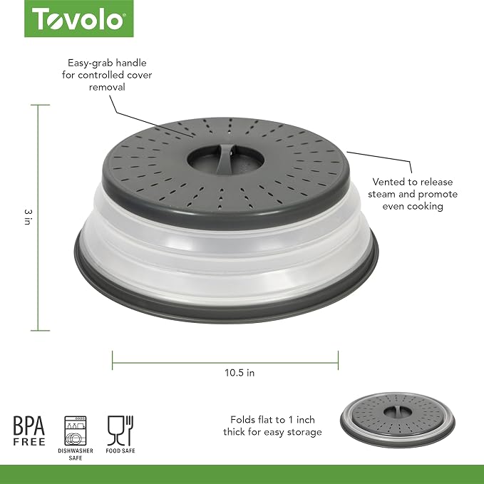 Tovolo Collapsible Microwave Splatter Cover, Charcoal Gray, Medium 10.5" in