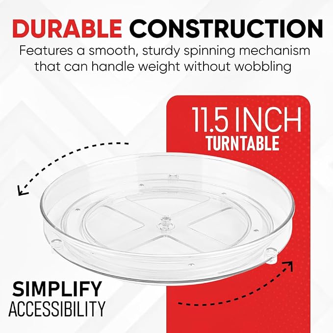 Oizeir Clear Lazy Susan Organizer (Pack of 2) 11.5 Inch Turntable for Kitchen, Pantry, Fridge, Bathroom, and Vanity Countertops, Acrylic Rotating Organizer