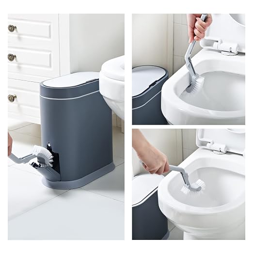 Bathroom Trash Can with Toilet Brush, 2.5 Gallon, Motion Sensor, Grey | Smart Garbage can with lid, Automatic Trash Bin, Waterproof Waste Bin, Bathroom Decor