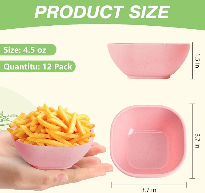 SHECIPIN 12 Pack Unbreakable Dipping Bowls, 4.5 OZ Soy Sauce Dishes，dipping sauce cups，small bowls for dips (pink)