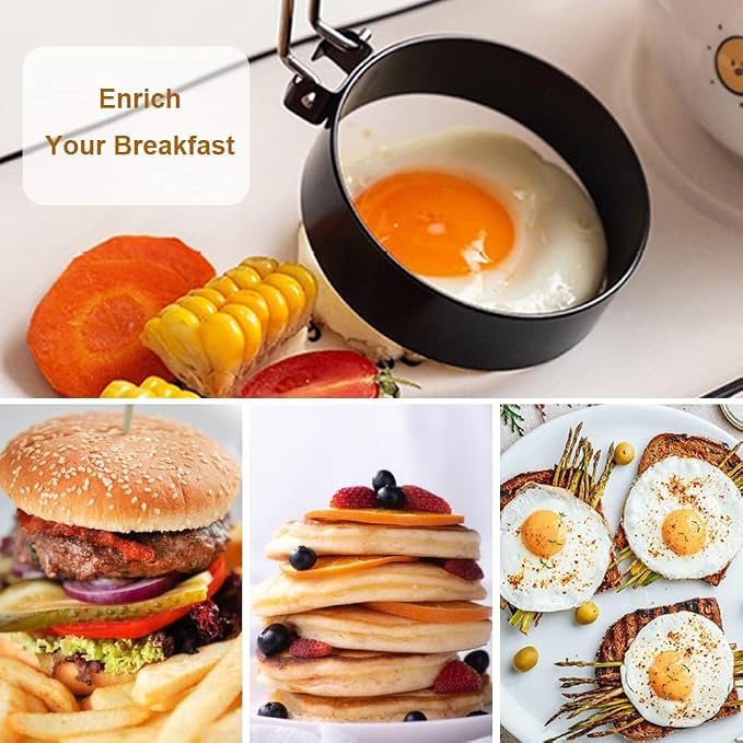 3-Inch Non-Stick Egg Rings for Frying Eggs, 4-Pack Stainless Steel Egg Ring & Pancake Mold Set, Professional Round Egg Cooker Rings for Griddle, Skillet, and Blackstone Grill
