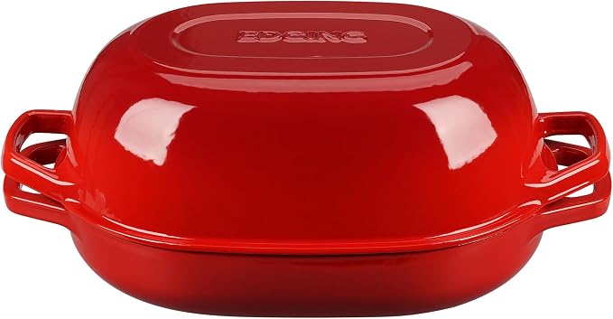 EDGING CASTING Enameled Cast Iron Oval Dutch Oven Pot with Lid, Dutch Oven for Sourdough Bread Baking, Bread Oven, Bread Dutch Oven, Oval Bread Pan, 7qt, Red