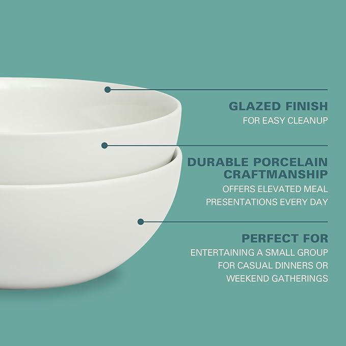 Gibson Home Extra Large Serving Bowls Set of 2-100 oz 10-Inch White Porcelain Salad Bowl Set, Stackable Ceramic Kitchen Bowls, Dishwasher & Microwave Safe