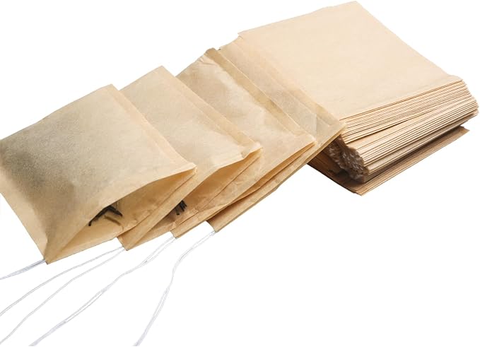 Eketirry 400pcs Disposable Tea Bags for Loose Tea, Empty Tea Bag with Wood Pulp Material, Unbleached Tea Filter Bag with Drawstring (Initial,2.76 x3.64 inch)