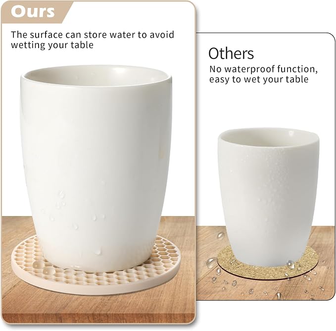 TWTLi Silicone Coasters Set of 12 with Holder — Non-Slip Drink Coasters for Coffee Table, Home Bar & Kitchen, Protects Wood & Marble Surfaces from Water Rings, Dishwasher Safe (Tapioca)