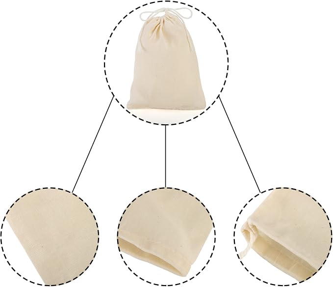 50 Pack Cotton Drawstring Bags, 5x7 Inch Reusable Natural Muslin Bags for Straining Herbs, Coffee, Tea, Soup, Spices, Produce Bag Bulk Gift Bag Jewelry Pouch for Party Wedding Christmas