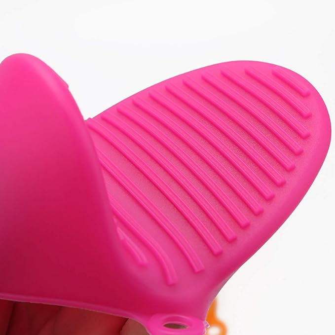 2 Pairs Mini Oven Gloves Silicone Oven Mitts Green and Rose Red | Silicone Heat Resistant Cooking Pinch Mitts Potholder for Kitchen Cooking & Baking