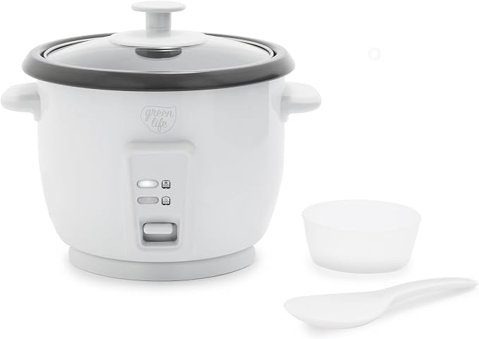 GreenLife Rice Cooker, 3-Cups Uncooked/6-Cups Cooked, White | PFAS-Free Ceramic Nonstick Removable Pot, One-Switch Design, Grains Multicooker, Keep Warm, Dishwasher Safe Parts, Easy Clean