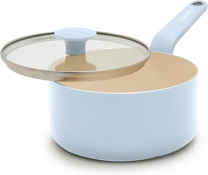 GreenPan Rio Advanced 2QT Saucepan with Lid, Ceramic Nonstick PFAS-Free Pans, Induction Ready, Dishwasher and Oven Safe, Blue
