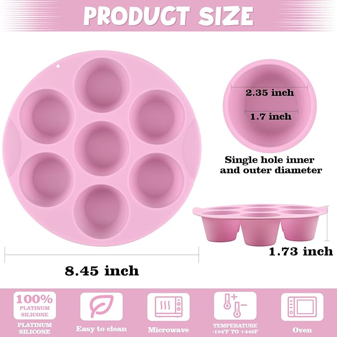 2 Pack Silicone Egg Bite Molds for Air Fryer, Nonstick 7 Cups Air Fryer Muffin Pan for Baking Egg Bite, Mini Muffins, Tart, Mini Cupcake and Quiche (Pink + Green)
