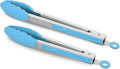 2 Pack Silicone Kitchen Tongs – 9" & 12" Set, Heat Resistant up to 500°F, Non‑Stick Cookware Safe, Wavy Silicone Tips, BPA Free, Locking Clip & Hanging Loop, Blue