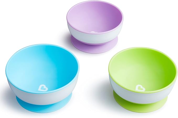 Munchkin Stay Put Suction Bowls for Baby and Toddler,Blue/Green/Purple,3 Count (Pack of 6)