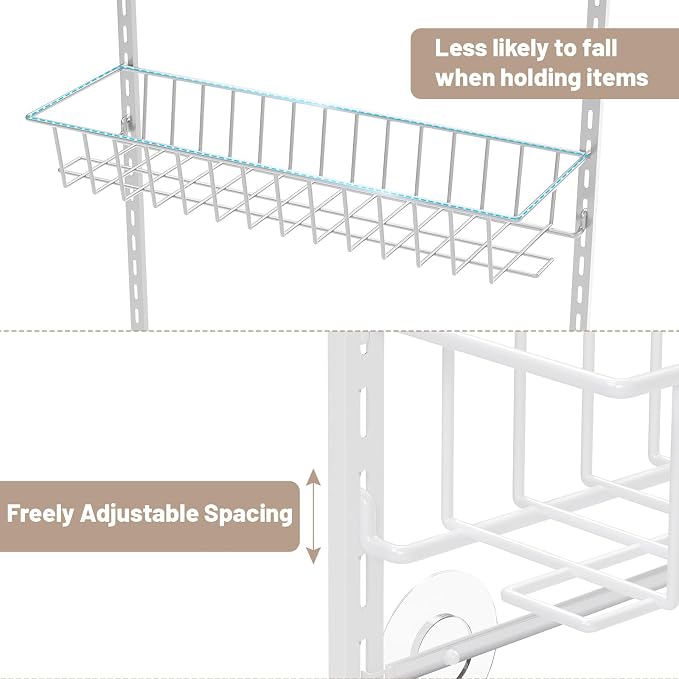 ElegantArray 8-Tier Pantry Door Organizer, White | Over The Door, Hanging Spice Rack Shelves, Kitchen & Bathroom Storage, Home Office & Laundry Room
