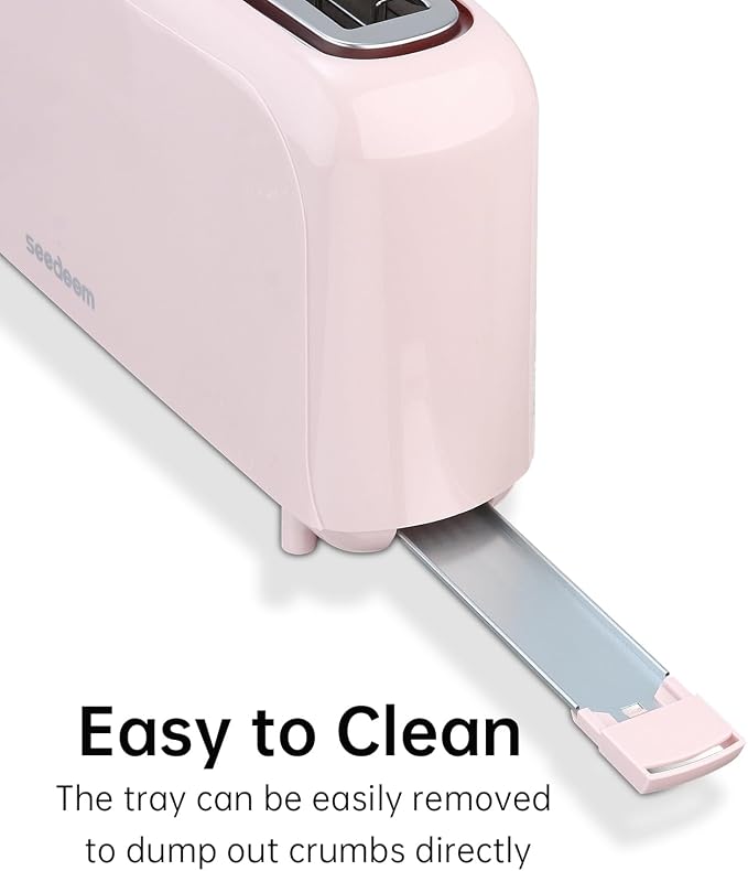 SEEDEEM 2 Slice Slim Toaster, 10" Long Slot, 6 Shade Settings, Pink | Long Slot, 6 Shade Settings, Cancel/Reheat/Defrost, Removable Crumb Tray