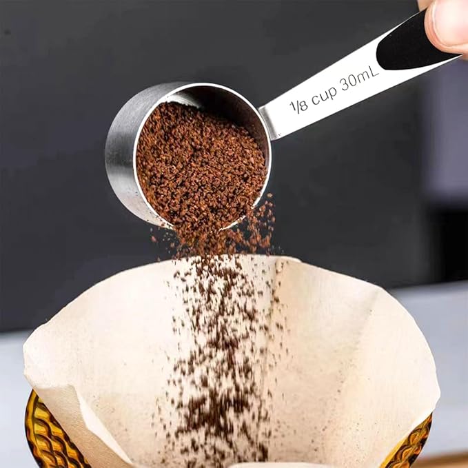 2 PCS 1/8 Cup Stainless Steel Measuring Scoops Coffee Measuring Scoop 30ML Small Coffee Scoop Measuring Cup with Black Silicone Handle Large Capacity And Comfortable Hand Feeling Tablespoon