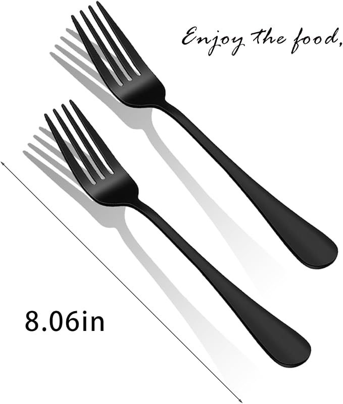 Black Forks Silverware Set Of 6 Pieces, Stainless Steel Forks, Mirror Polished Fork Set, Cutlery Utensils Set, Apartment Essential Flatware