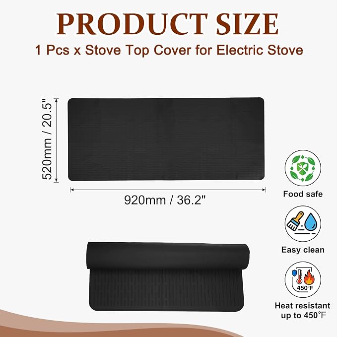 PATIKIL 36 x 20 Inch Stove Top Cover for Electric Stove, 1Pcs Silicone Stripe Mat for Glass Top Cover Non-Slip Glass Cooktop Protector for Kitchen Oven Dish Drying Mat, Black