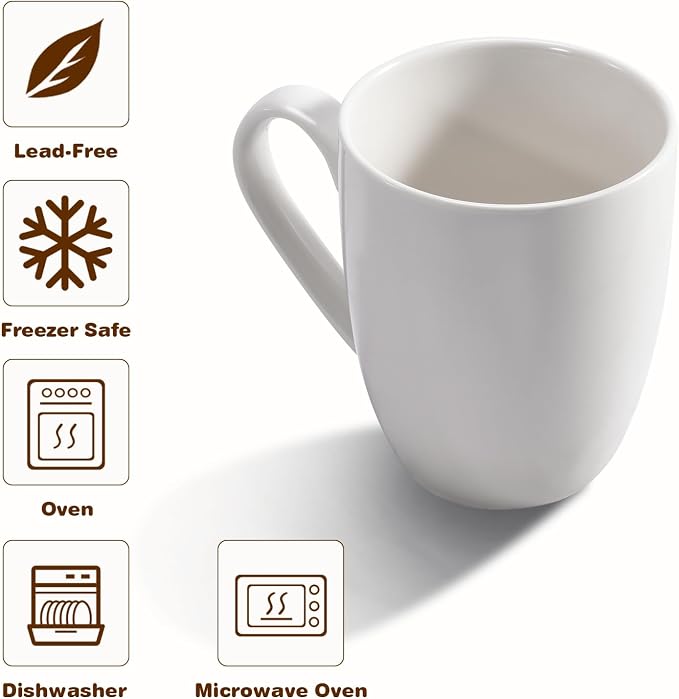 Urbanstrive 16 oz Large Coffee Mugs Set of 4 Ceramic Coffee Mug White Coffee Cups Tea Cups Idea Gift for Women Men House Warming Gifts New Home Office, White 4 Pack