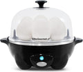 Elite Gourmet EGC-007B Rapid Egg Cooker, 7-Egg Poacher/Omelet Maker, Black | Easy-to-peel hard, medium, or soft-boiled eggs - auto shut-off, alarm, 16-recipe booklet included