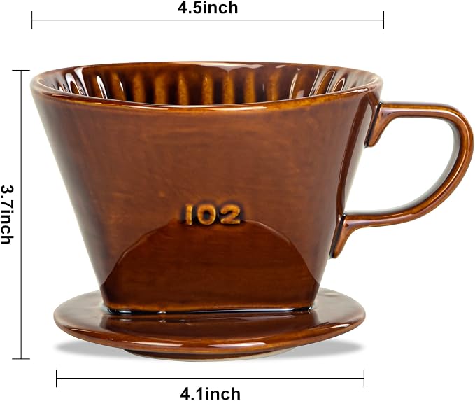 Pour Over Ceramic, Coffee Dripper Ceramic Coffee Maker,Brown | 3 Holes Flat Bottom, Porcelain Slow Filter Cone for Travel, Camping, Office, Home, Coffee Maker Brew