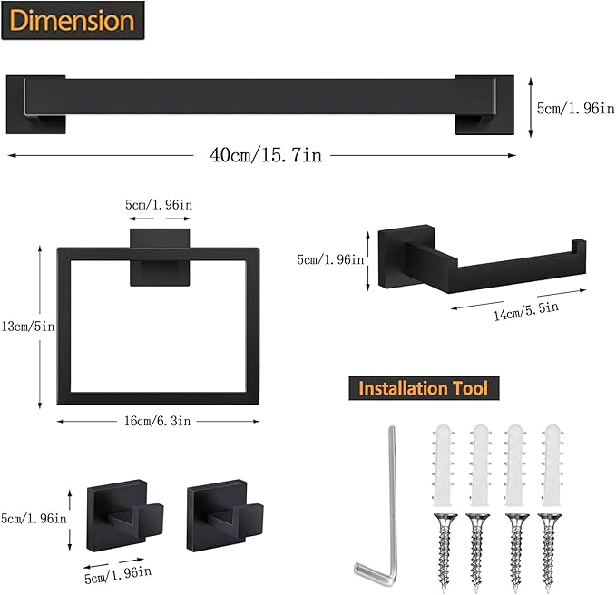 JOPOFI 10 Piece Towel Bar Set - 15.7Inch Bath Towel Holder - Matte Black | Stainless Steel Towel Racks for Bathroom Wall Mounted, Towel Rod for Bathroom Wall