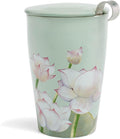 Tea Forte Double-Walled Ceramic Kati Cup, Lotus, 12 oz | Insulated Ceramic - Stainless Steel Loose Leaf Infuser - Keeps Tea Hot Longer - Lid Included - Microwave & Dishwasher Safe