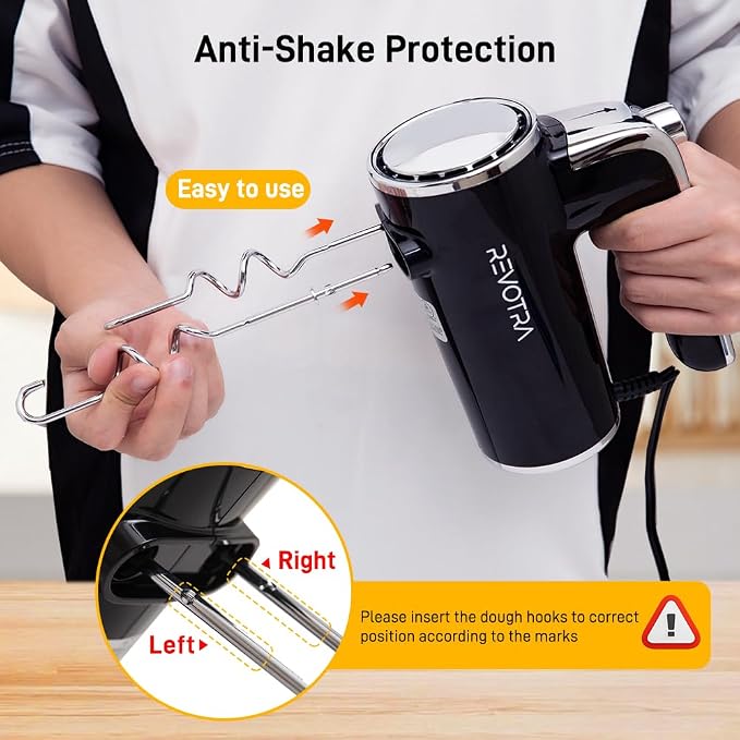 Electric Hand Mixer, Handheld Mixer with LCD Display and Storage Base | 5 Speeds & Turbo, One-Button Eject, 2 Beaters, 2 Dough Hooks, 1 Whisks, Kitchen Blender for Eggs, Cream, Dough, Baking