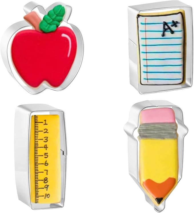 JOB JOL Cookie Cutters 4 PCS, for Back to School and Teacher Appreciation | Apple, Pencil, Paper, Ruler
